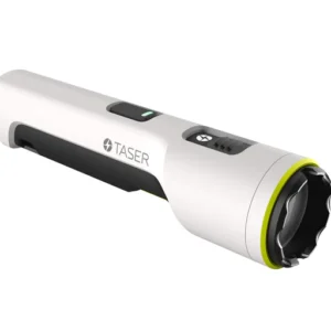 TASER StrikeLight 2 self-defense flashlight in white and black.