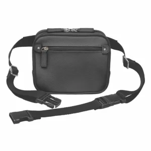 woman wearing cowhide concealed carry sling waist pack in black
