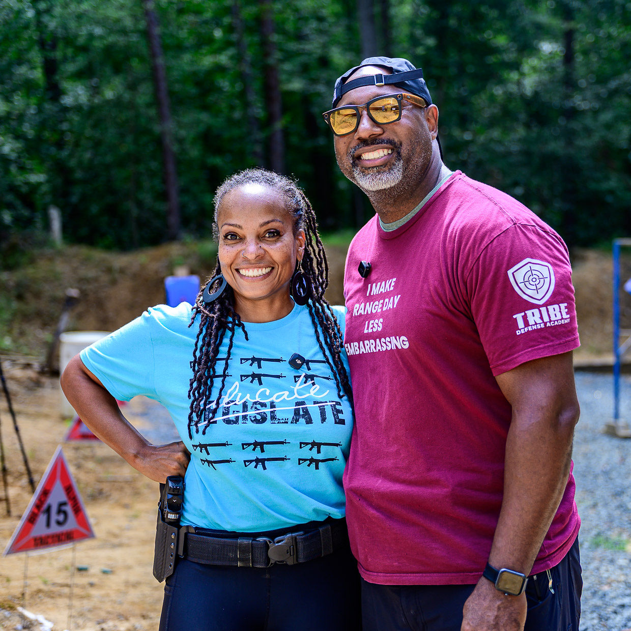 Husband-and-wife firearms instructors at Tribe Defense Academy, Camp Springs, MD, at the range